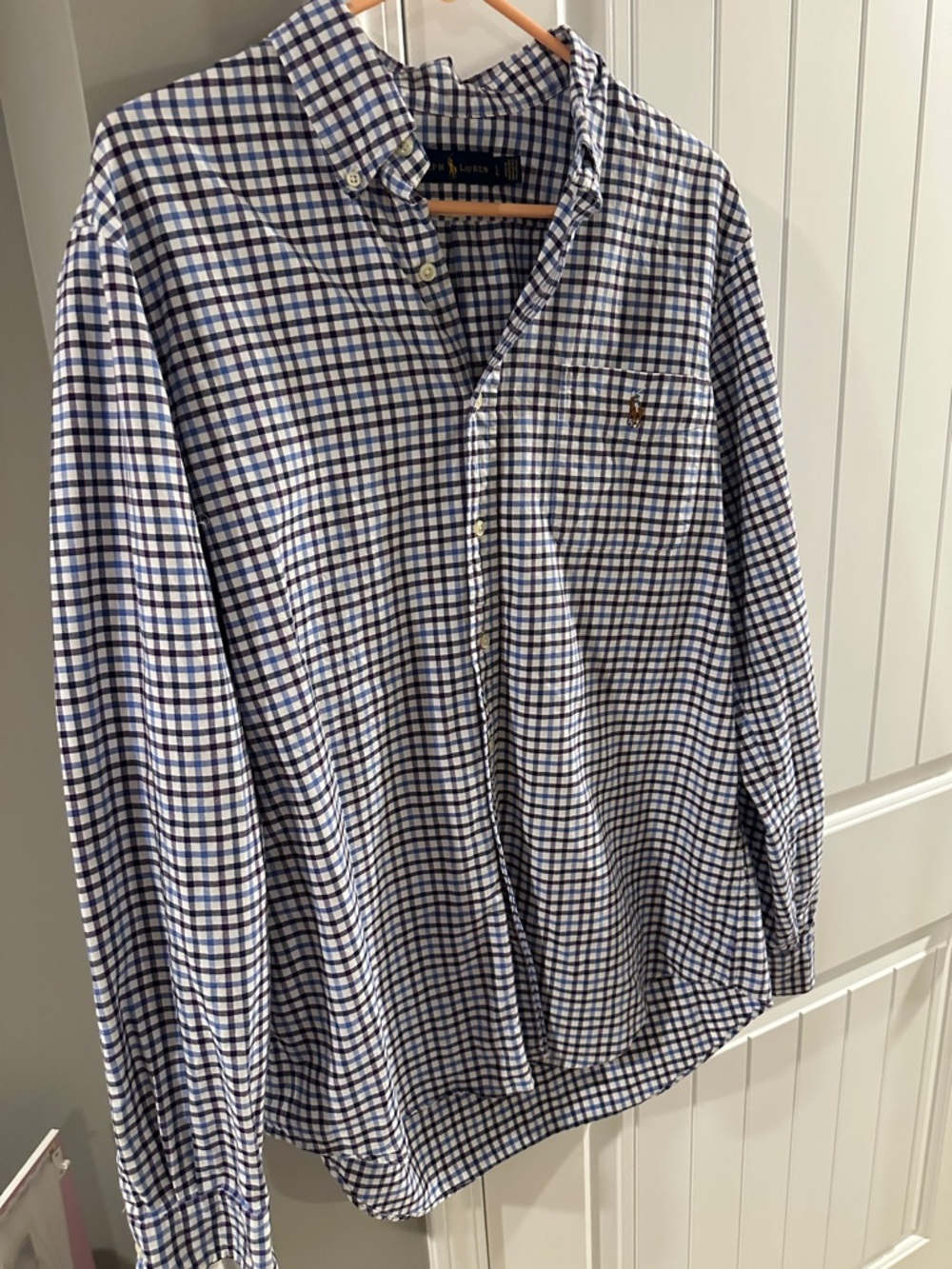 Men’s Ralph Lauren Blue and White Gingham Button-Down Shirt large